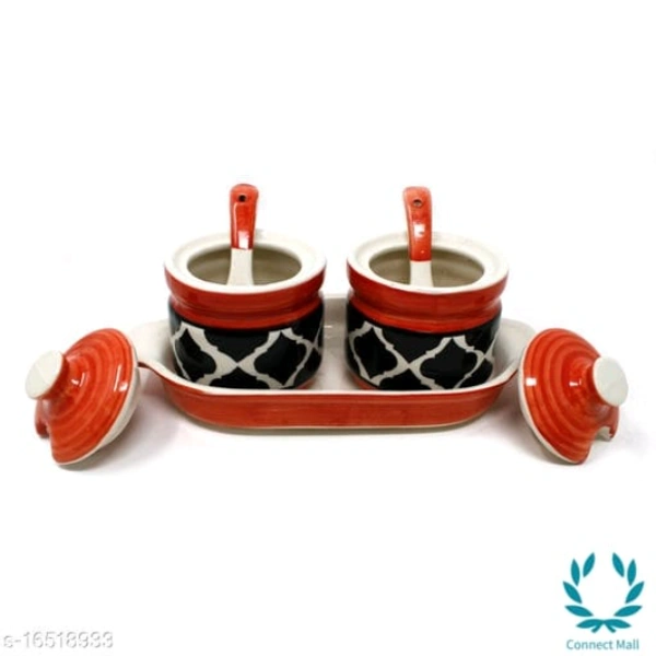 Pickle Jar| Achar Barni with Lid Spoon and Tray - Red